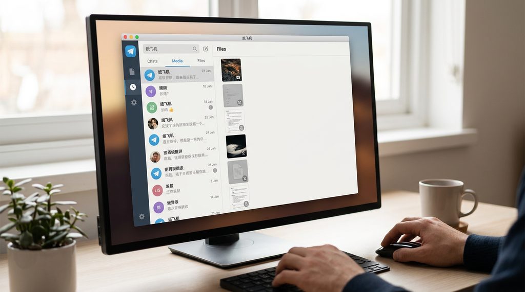 电脑桌面显示纸飞机客户端,用户正在尝试通过侧边栏浏览过往媒体文件的操作界面