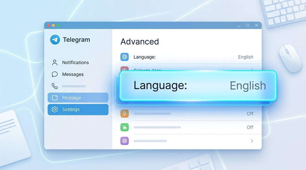 纸飞机桌面版设置面板截图，高亮显示高级设置中的语言选项区域