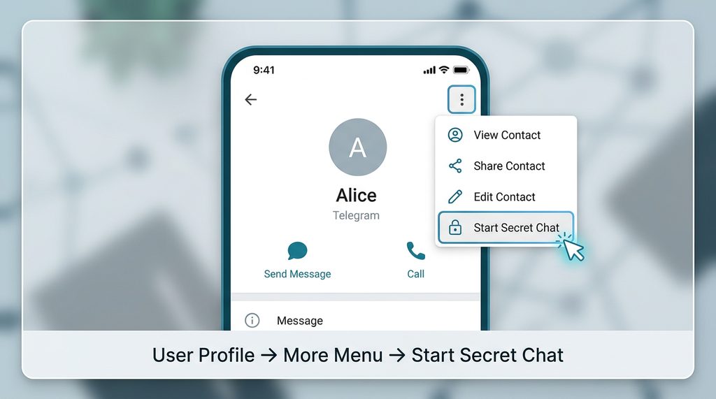 手机界面截图,展示进入纸飞机用户个人主页并点击右上角菜单开启加密对话的交互过程,界面简洁现代