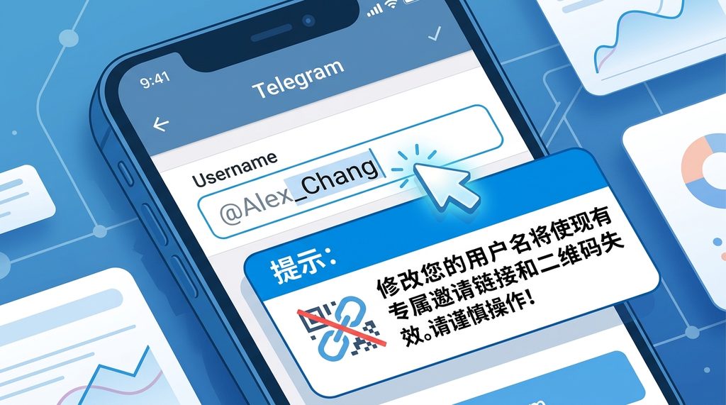 纸飞机用户名设置页面,光标正在修改ID,下方弹窗提示修改后链接将失效,配色为标准的纸飞机蓝白色调