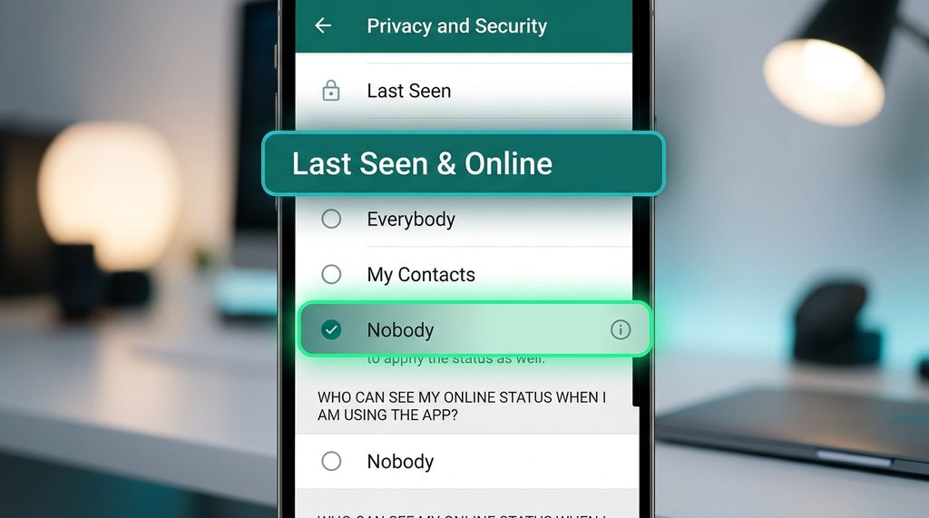 纸飞机软件隐私设置界面的截图,高亮显示 Last Seen & Online 选项及选择“无人”的设