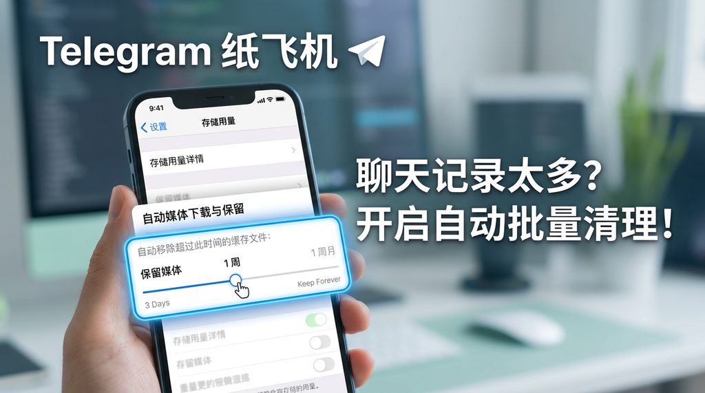 纸飞机软件内存储设置页面的操作界面示意图,高亮显示自动清理时长调节滑块