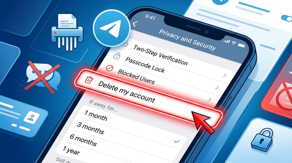 纸飞机App隐私与安全菜单设置界面,高亮显示删除账号选项的截图