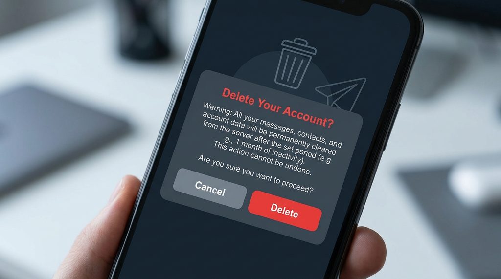 智能手机显示注销确认对话框,背景模糊,图标简洁现代风格