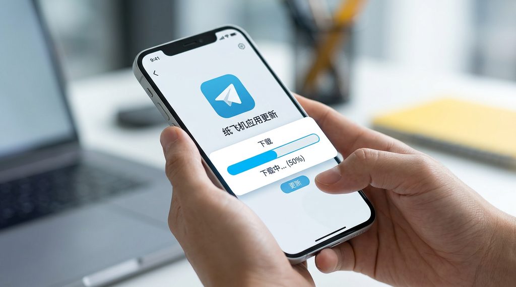 用户在手机上查看应用版本更新界面,展示清晰的下载进度条,简洁的UI风格