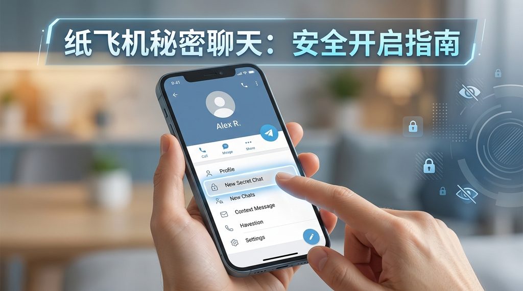 一部智能手机显示纸飞机应用内，用户正在点击个人资料页面的“发起秘密聊天”选项，界面简洁明了