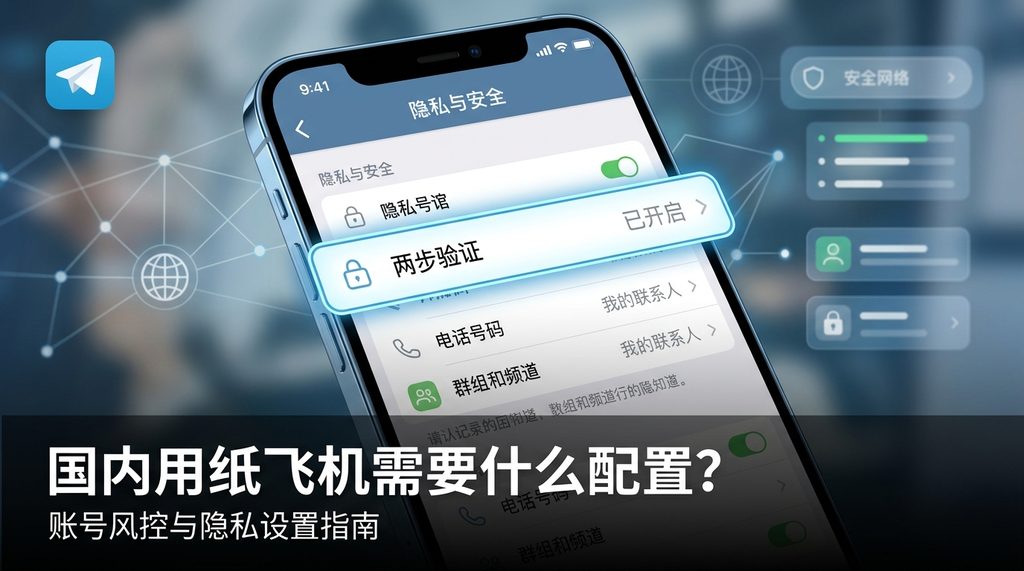 纸飞机软件隐私设置页面的手机屏幕截图,突出显示了两步验证(Two-Step Verification